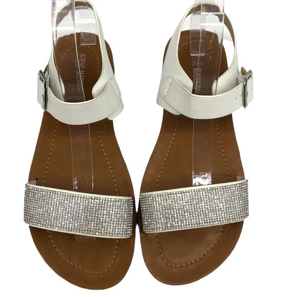 Steve Madden White Crystal Rhinestone Embellished Slingback Flat Sandals 5 - Picture 2 of 5